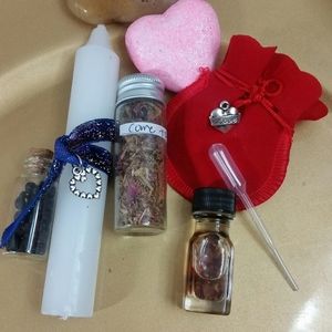 ❤rose quarts heart necklace + herbal oil kit